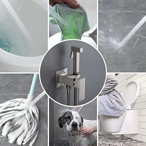 SHAMANDA Warm Water Bidet Sprayer for Toilet with Hot and Cold Brass Rough-in Valve, Stainless Steel Handheld Bidet Attachment Set for Feminine, Pets and Baby Diaper Wash, Brushed Nickel, BDS08-2 - color: Brushed Nickel, style: Hot & Cold Water Modes-Squa