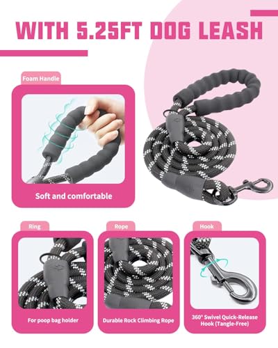 AUROTH Dog Harness and Leash Set, Soft Padded Service Dog Vest with 5.25FT Dog Leash, No Choke, Easy On Pet Vest, Adjustable Reflective No Pull Pet Vest Medium Sized Dog, Easy Walking and Training - color: Pink Camo, size: Medium
