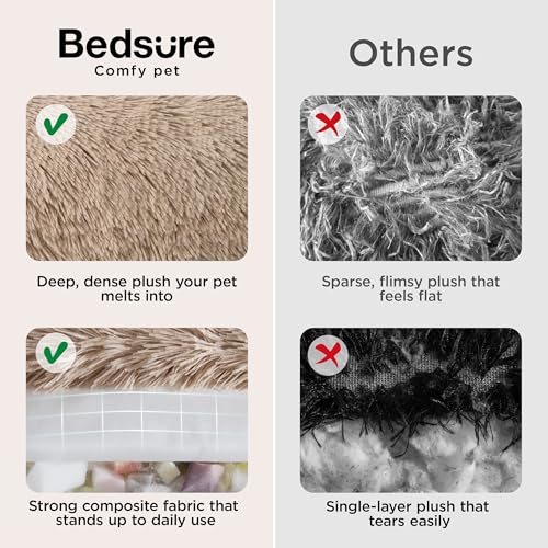 Bedsure SupportMax™ Calming Dog Beds Large Sized Dog - 36in Donut Washable Large Pet Bed,Anti-Slip ＆Removable Cover,420GSM Round Anti-Anxiety Fluffy Plush Faux Fur Bed, Fits up to 80 lbs Pets - color: Camel, size: L(36x36x8)