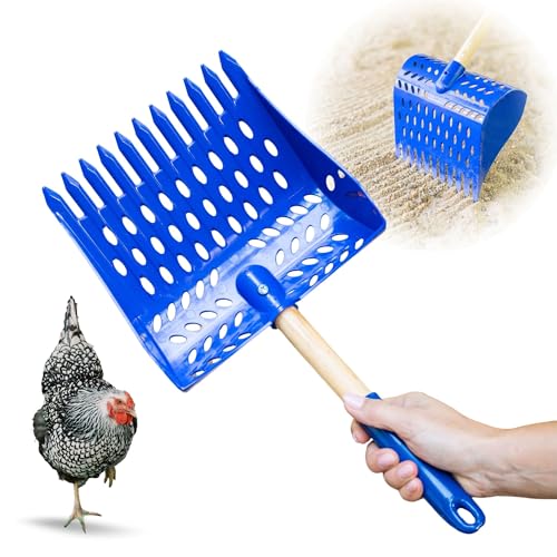 The Coop Scoop® Shelf 2-in-1 Chicken Poop Scooper & Rake – Made in The USA, Durable Sand Sifting Litter Shovel for Chicken Coops & Small Farm Animals (Shelf 10" Handle) - size: SHELF 10" Handle