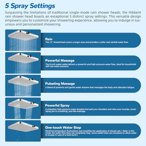 Hibbent cUPC Certified 13'' Shower Head Combo, High Pressure 5 Spray White Rainfall Showerhead, 10 Spray Handheld, All Metal Easy Reach 4-way Diverter Arm with Pause Mode, 71'' Hose and Holder, Chrome - color: White, style: Square 13"