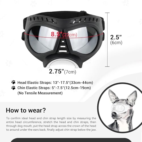 Namsan Dog Goggles Small Breed, Wide Snout & Soft Frame, Tactical Driving Sunglasses for Dogs Small to Medium Breed, Anti-UV Dog Eye Protection, Windproof Dustproof, Adjustable, Silver Lens - color: (Small)Silver Lens