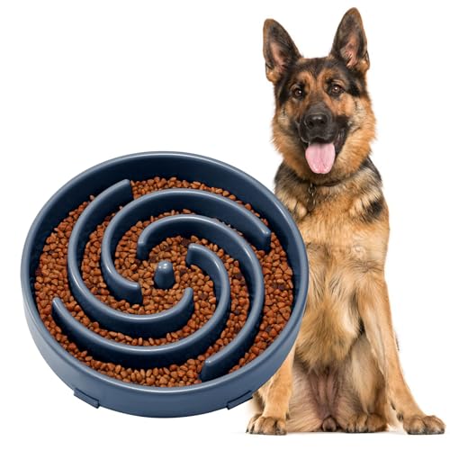 JASGOOD Slow Feeder Dogs Bowl for Large Medium Dogs,Anti-Gulping Pet Slower Food Feeding Bowls Stop Bloat,Preventing Choking Healthy Design Dogs Bowl - color: G-Ink Blue