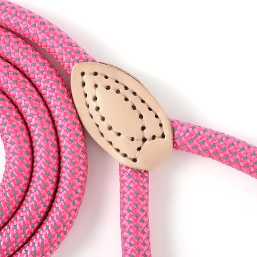 Mile High Life Dog Leash, Rope Leash with Genuine Leather Connection and Heavy Duty Metal Clasp, Great for Small Medium Large Dogs(Bright Pink,48 Inch) - color: Rope Handle-Bright Pink, size: 48 Inch-1/2"