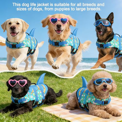 Fragralley Shark Fin Dog Life Jacket High Buoyancy, Adjustable Dog Life Vest with Quick Release Buckles & Rescue Handle for Swimming Boating, Small Medium Large Dogs - color: Shark-Turquoise+Ice cream, size: X-small