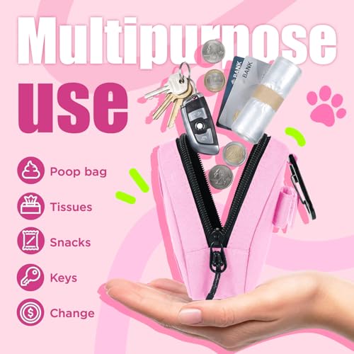 Dog Poop Bag Holder for Various Leashes,Hands Free Dog Bags Holder with Hook loop/Carabiner Clip,Bags Rolls Holder-Large Capacity,Dogs Walking,EXCLUDED - color: Pink