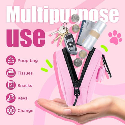 Dog Poop Bag Holder for Various Leashes,Hands Free Dog Bags Holder with Hook loop/Carabiner Clip,Bags Rolls Holder-Large Capacity,Dogs Walking,EXCLUDED - color: Pink
