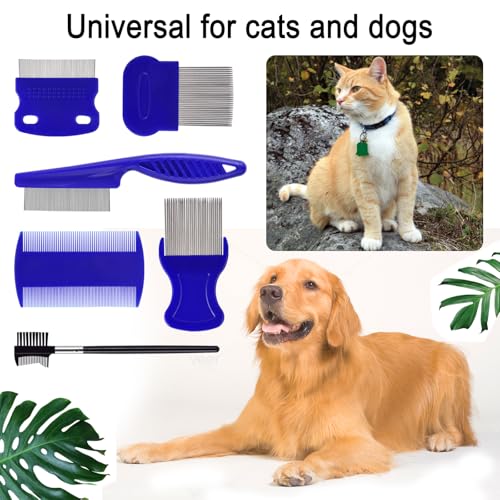 6 Pack Flea Comb for Cats Dogs,Stainless Steel Dog Cat Grooming Combs With Rounded Teeth,Double-Sided Tear Stain Remover,Dematting Comb For Dogs Cats Ideal for Small, Medium & Large Pets (Blue) - color: NEW Blue