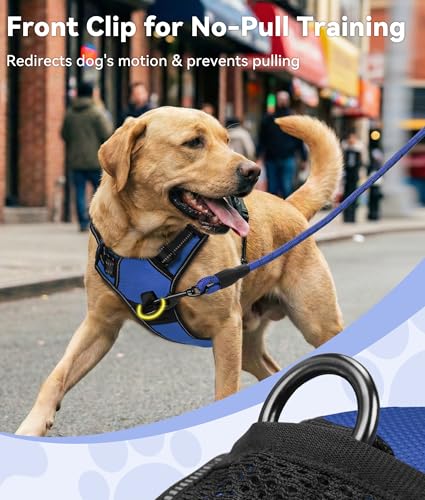 Joytale No Pull Dog Harness Medium Sized Dog, Reflective Pet Vest with Front Clip, Adjustable Soft Padded Harnesses with Easy Control Handle for Training and Walking, Navy Blue, M - color: Navy Blue, size: Medium