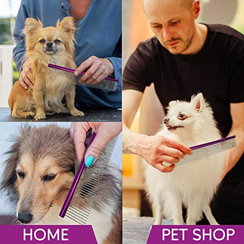 Dog Combs for Grooming Matting, 10-Inch Metal Comb for Dogs and Cats, Greyhound Grooming Comb with Fine and Wide Rounded Stainless Steel Teeth for Detangling Medium to Coarse Fur - size: 10"