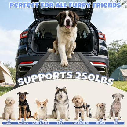 Dog Ramp for Car 63" x 20", Folding Pet Ramp for Large Dogs with Non-Slip Rug Surface, Portable Dog Car Ramp for SUV Car & Truck - size: 63" L x 20" W