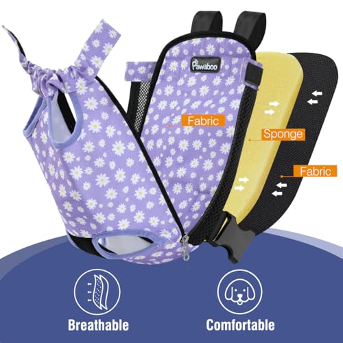 Pawaboo Pet Carrier Backpack, Adjustable Pet Front Cat Dog Carrier Backpack Purse Travel Bag, Legs Out, Easy-Fit for Traveling Hiking Camping for Small Medium Dogs, Small, Black & Purple Daisy - color: Black & Purple, style: Small (Pack of 1)