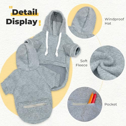 PETCARE Basic Dog Hoodie Sweaters for Small Medium Large Dogs Cats Puppy Clothes Soft Warm Fleece Dog Hoodies Sweatshirt with Small Pockets Fall Winter Chihuahua Dachshund Golden Retriever Outfits - color: Grey, size: XL(Suggest 10-14 lbs)