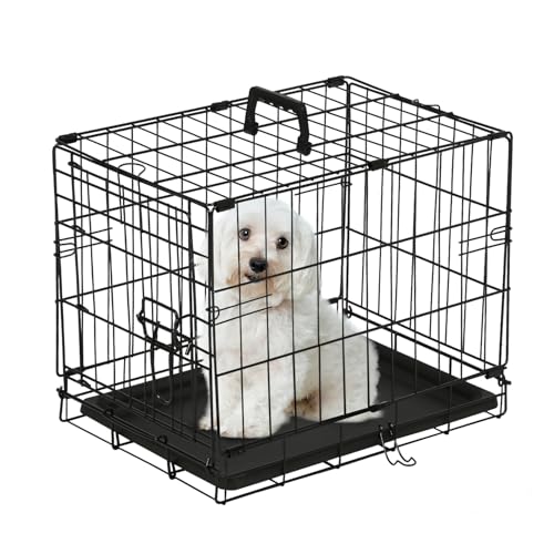 PayLessHere 18 Inch Dog Crate Kennel for Small Dogs Metal Cage Single-Door Folding Travel Indoor Outdoor Puppy Playpen with Divider and Handle Plastic Tray,Black - color: Black, size: 18.0"L x 12.0"W x 14.0"H