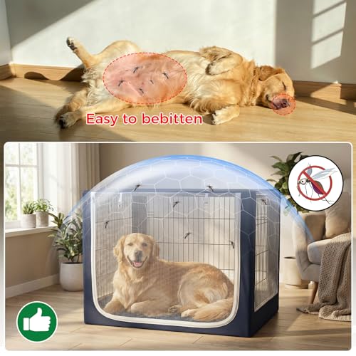 Dog Crate Cover, Breathable Mesh Mosquito Net, Elastic Bottom & Front Zipper, Fits 42inches Crates, Perfect for Dog Crates & Pet Kennels（Only Cover）