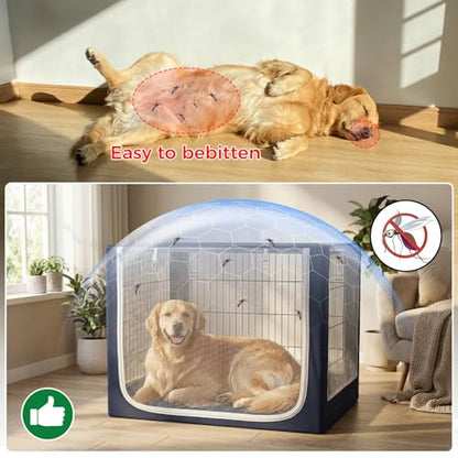 Dog Crate Cover, Breathable Mesh Mosquito Net, Elastic Bottom & Front Zipper, Fits 42inches Crates, Perfect for Dog Crates & Pet Kennels（Only Cover）