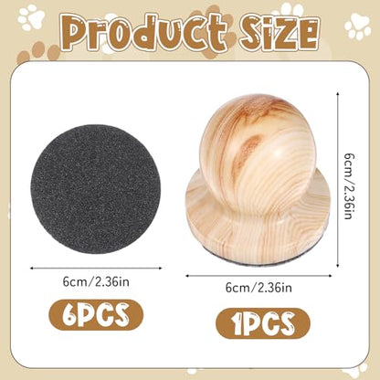 1 PCS Dog Nail File Board, Cat Nail File Wooden Handicraft with 6 Replaceable Sandpaper Pads, Stress-Free Grooming Tool for Dogs & Cats, Portable Pet Claw Care (Natural Wood)