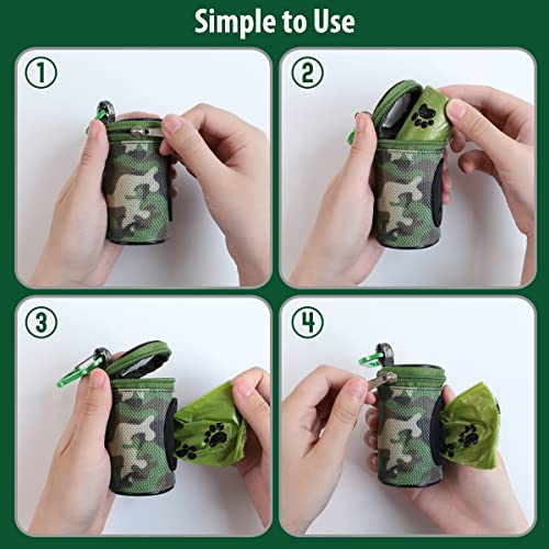FURHAB Dog Poop Bag Holder for Leash Doggie Waste Bag Dispenser Puppy Potty Carrier Small Doggy Zipper Pouch with Carabiner Clip 1680D Nylon Oxford with 1 Roll of Pet Trash Bags, Woodland Camo - color: Woodland Camo