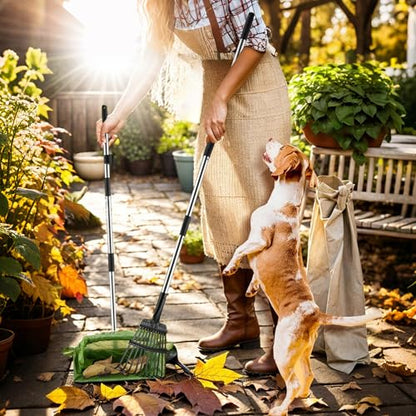 Toozey Dog Pooper Scooper for Large Dogs — 54" Extra Long Handle Poop Scooper for Yard Use, Extra Large Metal Tray & Bag Holder | Easy Cleanup for All Dog Sizes with 20 Bags - size: 54.33" Handle Rake