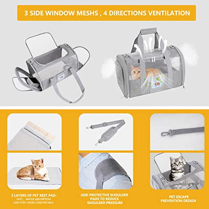 Cat Carrier Pet Dog Carrier Airline Approved for Puppy Cat Carrier Under 15 lbs, Collapsible Soft Sided Airline Approved Cat Carriers, Grey - color: Grey