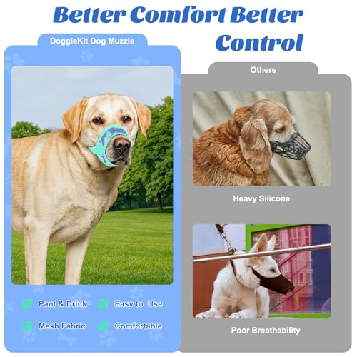 Dog Muzzle with Escape-Proof Elastic Neck Collar, Soft Breathable Air Mesh Mouth Cover Stops Biting Barking Chewing Allows Drinking Panting, Adjustable Muzzle for Small Medium Large Dogs - color: Green/Blue, size: XS