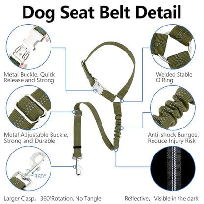 Plutus Pet Dog Seat Belt for Car Headrest, Reflective and Adjustable Restraint with Elastic Bungee for Safety, Vehicle Seatbelt Harness for Small Medium Large Dogs and Cats, Ranger Green - color: Ranger Green