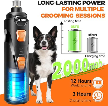 Whisper Quiet Dog Nail Grinder with 4 LED Lights, Safe & Stress-Free for Sensitive Dogs Cats of All Breeds & Sizes, 3 Grinding Bits, 3-Speed, Pet Nail Trimmers, Rechargeable Painless Grooming Kit - color: Black