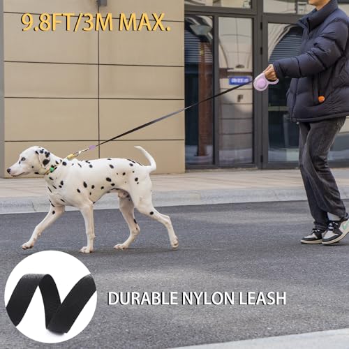 JSXD 360° Tangle-Free Retractable Dog Leash with One-Handed Brake, Pause, Lock, 10 ft Strong Nylon Tape Pet Walking Leash,Suitable for Cats, Small and Medium Dogs up to 66 lbs (Purple, 10 ft) - color: Purple