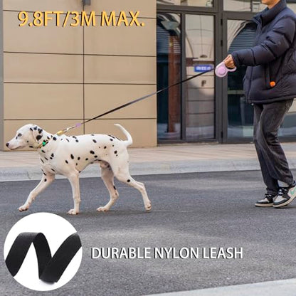 JSXD 360° Tangle-Free Retractable Dog Leash with One-Handed Brake, Pause, Lock, 10 ft Strong Nylon Tape Pet Walking Leash,Suitable for Cats, Small and Medium Dogs up to 66 lbs (Purple, 10 ft) - color: Purple