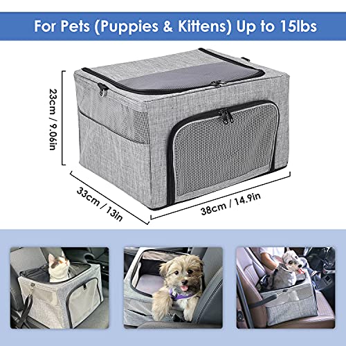 SlowTon Dog Booster Car Seat, Reinforce Metal Frame Safe Pet Car Seat with Seatbelt & Waterproof Pee Pad & Top Cover | Portable Collapsible Puppy Carrier Bag | for Small Medium Dogs Cats up to 15lbs