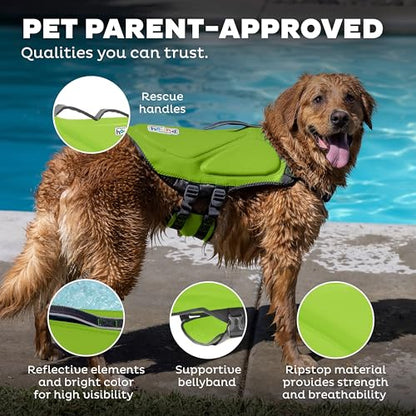 Outward Hound Dawson Swim Dog Life Jacket, Green, Large - color: Green, size: Large (Chest Girth: 28"-32")