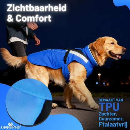 Waterproof Dog Rain Coat, Reflective Safety Strips & Leash Hole – Lightweight Adjustable Jacket for Medium Breeds - S, Blue - color: Blue, size: Small