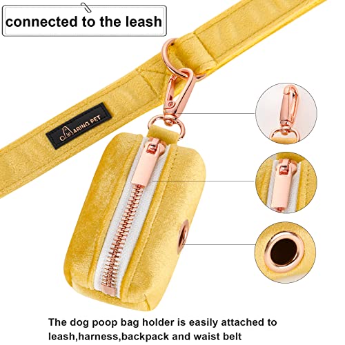 ARING PET Dog Poop Bag Holder, Velvet Doggy Waste Bag Dispenser Attach to Any Leashes, Portable Washable Pet Waste Pouch Dispenser with Metal Zipper - color: A:Deep yellow