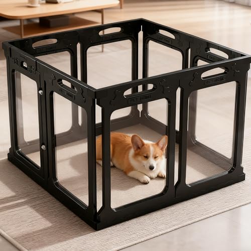 Tall Clear Dog Playpen Indoor, Expandable Size & Flexible Shape, Height 30 Inch, Ideal for Small & Toy Dogs, Black - color: Black, size: 30" Height