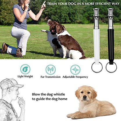 Dog Whistle to Stop Barking, Adjustable Pitch Ultrasonic Silent Dog Whistle, Professional Dog Training Whistle for Recall & Obedience, with Lanyard