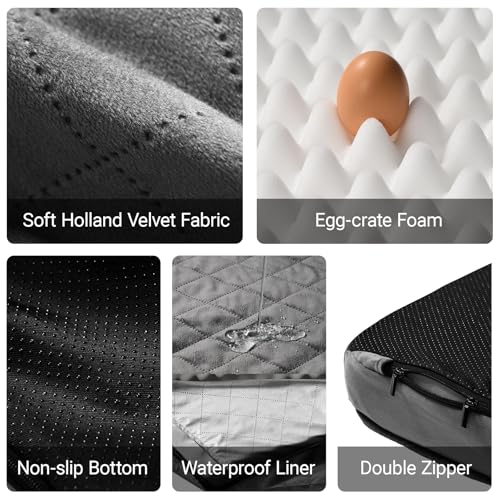 Orthopedic Egg Crate Foam Small Medium Dog Bed | 30x20 inch, supports up to 30 lbs, waterproof, machine washable, non-slip bottom, crate indoor use, dark grey - size: 30"L x20 "W x 3"Th