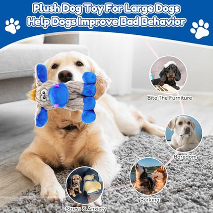 loncoldy Squeaky Dog Toys, Plush Chew Toys for Dogs, Crinkle Interactive Squeaky Stuffed Dog Toy for Small Medium Large Breeds, Dog Toy to Keep Them Busy, Pet Toys for Dogs - color: gray & blue
