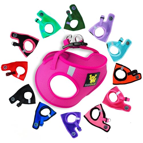 EcoBark Pink XXXS Dog Harness, Soft Mesh No Pull Mini Body Halter for Toy Breeds up to 10in, Escape Proof, Recycled Straps, Adjustable, Teacup Dog Harness Vest Under 5lbs - color: Pink, size: XXXS- 2 to 3 lbs- Chest up to 10 in (Pack of 1)