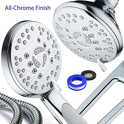 High Pressure 48-mode Luxury 3-way Combo with Adjustable Extension Arm – Dual Rain & Handheld Shower Head – Extra Long 6 Foot Stainless Steel Hose – All Chrome Finish – Top US Brand - color: Chrome