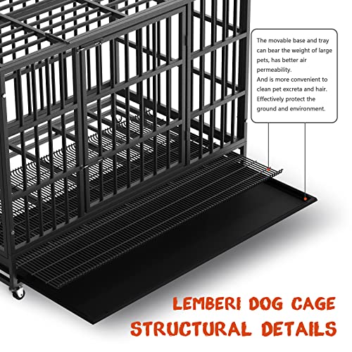LEMBERI 48" Heavy Duty Dog Crate, Indestructible Escape-Proof Cage Kennel for Large Dogs, High Anxiety Dog Crate with Removable Wire Trays & Lockable Wheels, Extra Large XL XXL, Black - color: Black, size: 47.2"L x 30.7"W x 36"H