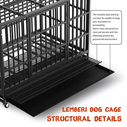 LEMBERI 48" Heavy Duty Dog Crate, Indestructible Escape-Proof Cage Kennel for Large Dogs, High Anxiety Dog Crate with Removable Wire Trays & Lockable Wheels, Extra Large XL XXL, Black - color: Black, size: 47.2"L x 30.7"W x 36"H