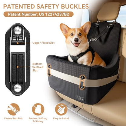 PETSFIT Dog Booster Car Seat for Small/Medium Dogs Up to 35 lbs – Patented Safety System, 5" Memory Foam Pet Car Seat, Fully Detachable and Washable Cover, Front/Back Seat Travel Booster (Black) - color: Black