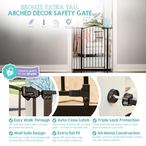 Regalo Easy Step Extra Tall Arched Décor Walk Thru Baby Gate, Includes 4-Inch Extension Kit, 4 Pack Pressure Mount Kit and 4 Pack Wall Mount Kit, Bronze, 36-Inches Tall (Pack of 1) - color: Black - 30-35"w X 36"h