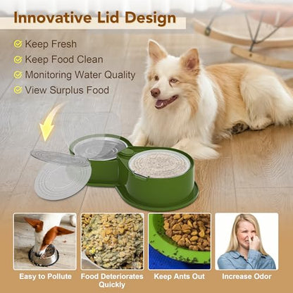 Newget Stainless Steel Dog Bowl Set with Lids, 304 Metal Dual Food & Water Bowls for Dogs & Cats, Large Capacity Pet Feeder with Cover Keeps Food Fresh, Anti-Skid Dog Dish for Small/Medium/Large Pets - color: Green