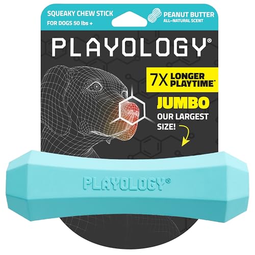 Playology Dog Toys | Squeaky Chew Stick for Large Dogs | Peanut Butter Scented Jumbo Fetch Toy | Squeaky Dog Chew Toy - size: Jumbo, style: Peanut Butter