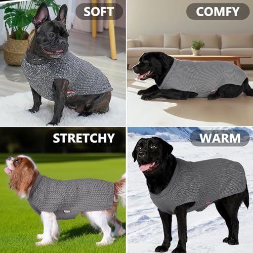 KYEESE Dog Sweater with Leash Hole Warm Pullover with Reflective Yarn for Small and Medium Dogs Male Soft Knit Pullover Boy Dog Coats Cozy Lightweight Thick Sweater,Grey,Large - color: 7# Grey, size: L (30-45lbs)