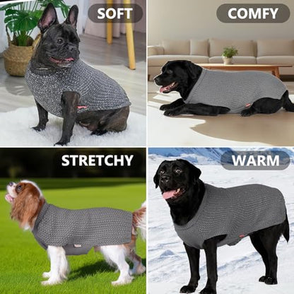 KYEESE Dog Sweater with Leash Hole Warm Pullover with Reflective Yarn for Small and Medium Dogs Male Soft Knit Pullover Boy Dog Coats Cozy Lightweight Thick Sweater,Grey,Large - color: 7# Grey, size: L (30-45lbs)