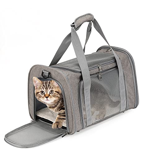Mr. Pen- Pet Carrier, 17.5" x 11.2" x 11.5", Medium Size, Gray | Portable Travel Carrier for Small Pets, Cats & Small Dogs, Breathable Mesh, Safety Inner Leash - color: Grey