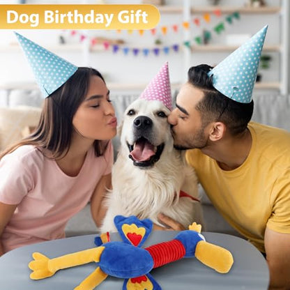 Letsmeet Pet Supplies Squeaky Dog Chew Toy with Soft Fabric Tough Interactive Tug of War Dog Toys to Keep Them Busy for Small,Medium,Large Breed - color: Blue yellow