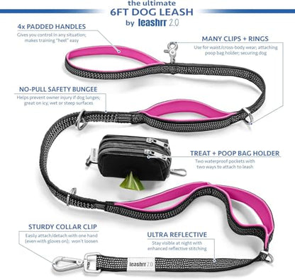 Dog Poop Bag Holder with Dispenser & Storage Pouch - Includes Adjustable Reflective Dog Leash (6FT Bungee, Padded Handles) - Durable Leash for Walking, Training & Travel (Aqua) - color: Aqua